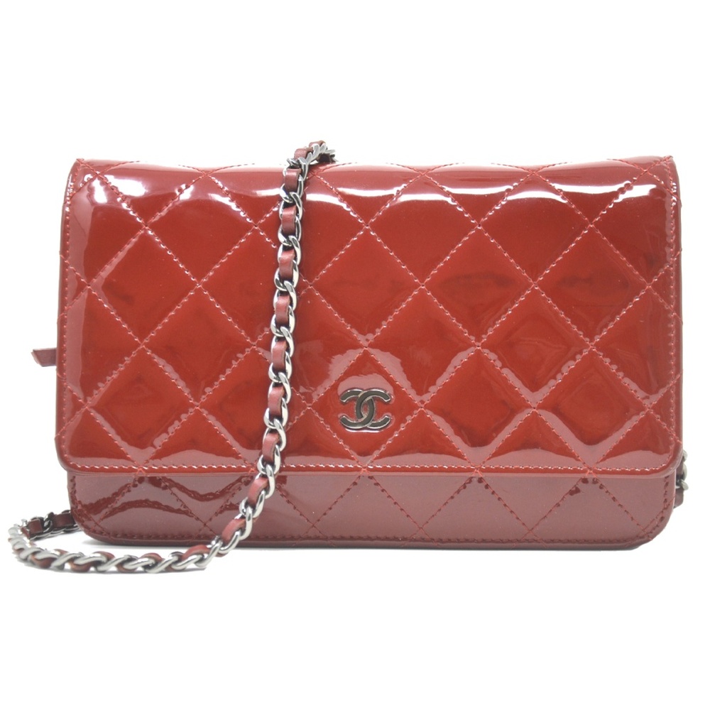 Chanel Wallet on Chain Patent Woc Red Clutch